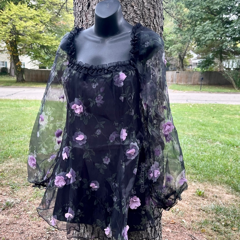 NEW Dolls Kill Sugar Thrillz 3D floral puff shoulder sleeve dress S